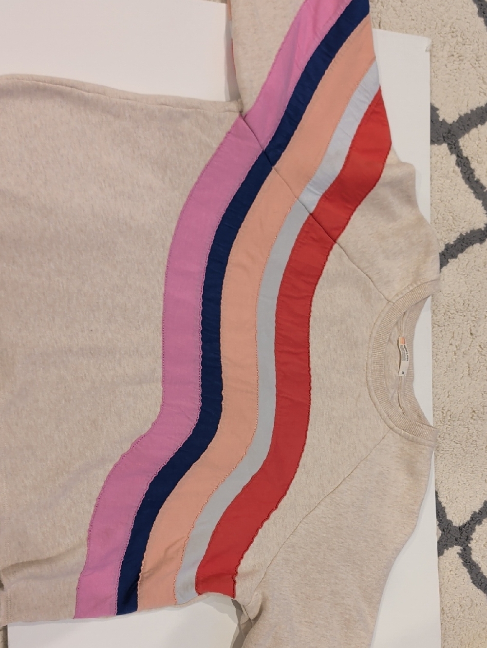 Marine Layer Cream Sweatshirt with Multicolor Wave Stripes